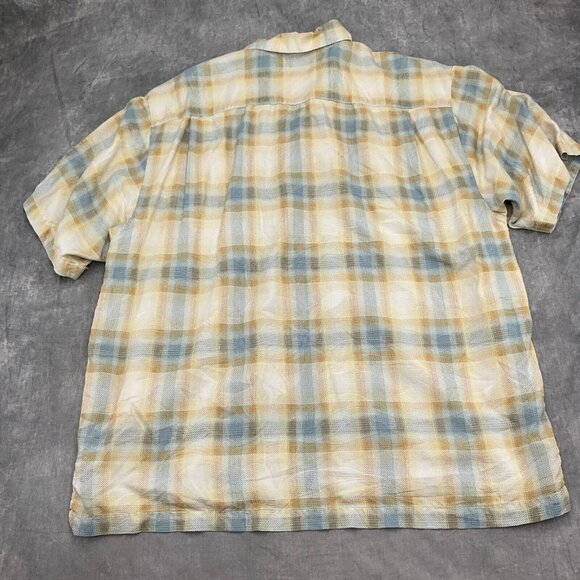 Tommy Bahama‎ Shirt Men XLarge Gray Yellow Plaid Embossed Silk Aloha Tropical - Picture 7 of 8